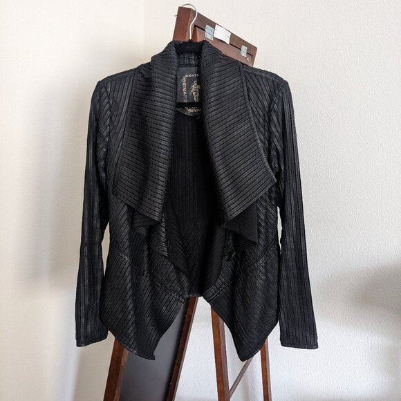 My Tribe Black Leather Jacket Open Front - Picture 2 of 9